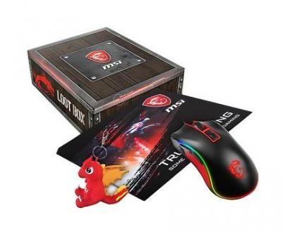 Комплект Черная мышь MSI + коврик для мыши + брелок с красным драконом (Black Box)