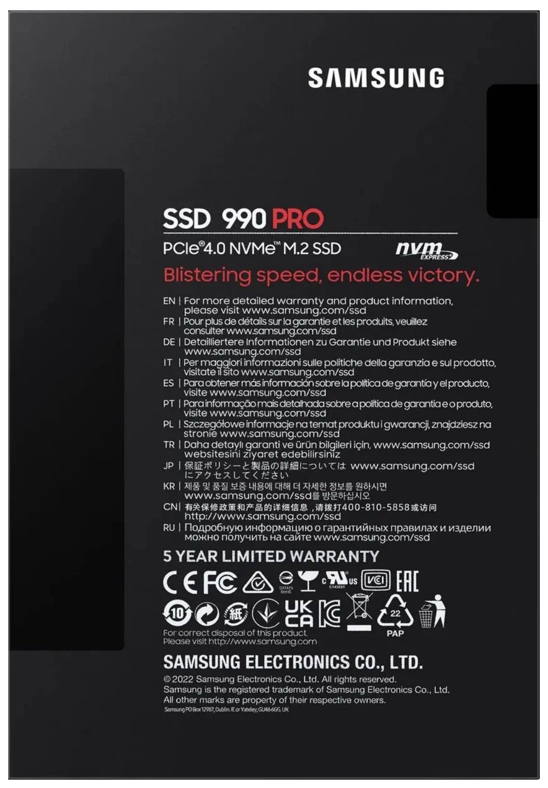1000 ГБ SSD M.2 накопитель Samsung 990 PRO [MZ-V9P1T0BW]