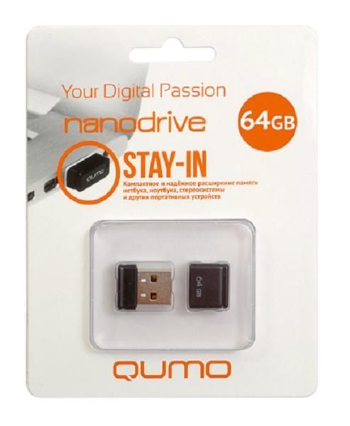 USB Flash Drive 64Gb - Qumo Nano USB 2.0 Black QM64GUD-NANO-B