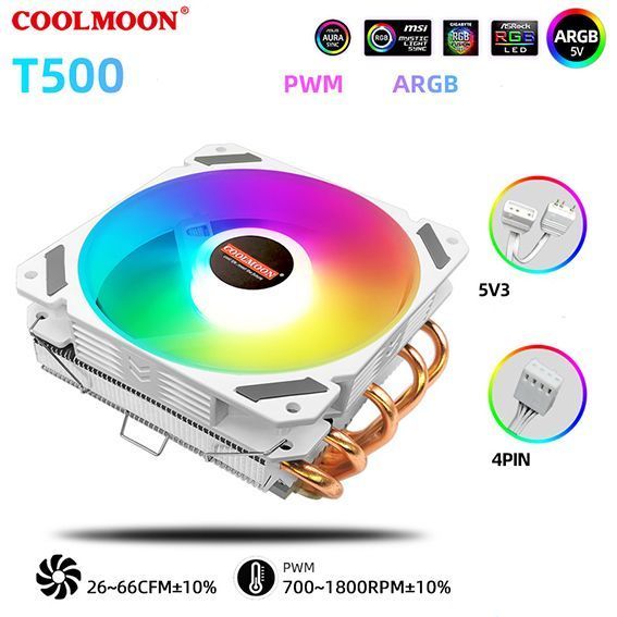 Кулер для процессора COOLMOON Т500 White RGB beifeng/4pin