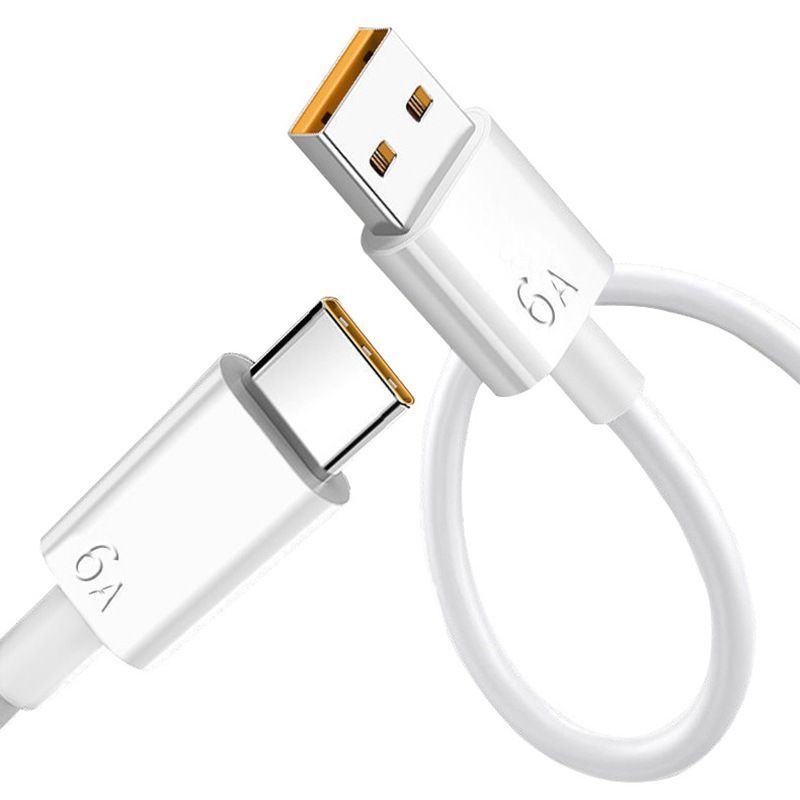 Кабель USB Type C, 1 метр, Быстрая зарядка Type C, Кабель для зарядки телефона, Провод Type C, 6A, белый
