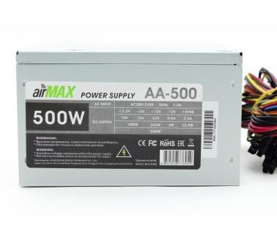 Блок питания AirMax < AA-500W > 500W ATX (24+4+8vga+3ata+3hdd), белый вентилятор 120mm (SCP)\(OVP)\(OCP)\(UVP)\ATX 12V v.2.3)