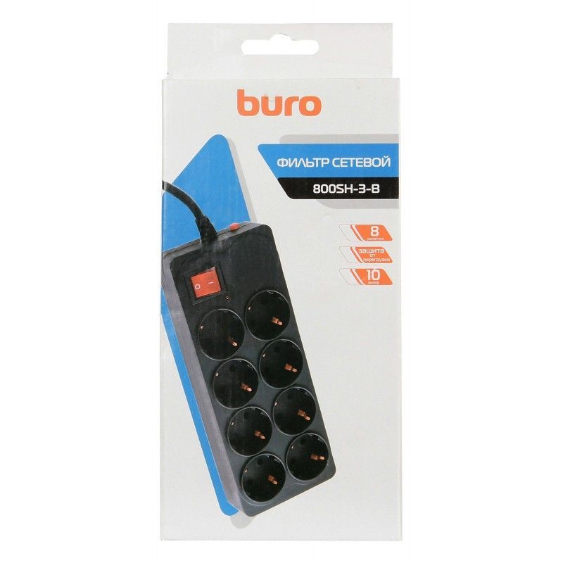 Фильтр сетевой Buro 800SH-3-B 8 розеток, 3м