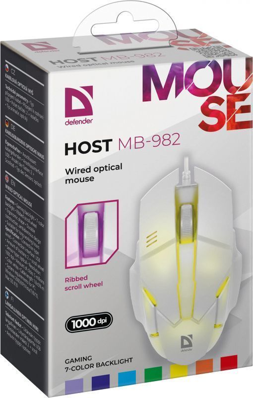 Мышь Defender Host MB-982 7 цветов, 1000 dpi, белый (52983)