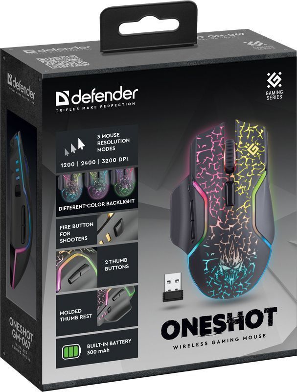 Мышь беспроводная Defender Oneshot GM-067 [52067] черный